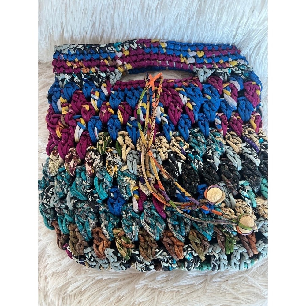 Chan Luu Crochet Handbag Tote Textile Small Boho Fabric Knit Bag Hippie Upcycled - Picture 12 of 12